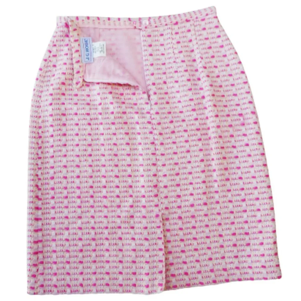 Vintage JG Hook 2pc Skirt Suit Set Pink 3D Tweed Floral Etched Buttons Lined - Picture 9 of 12